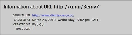 u.nu, Diminuto acortador de URL