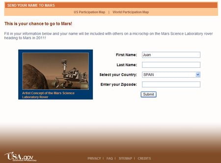 Mars Participate, Tu nombre en Marte