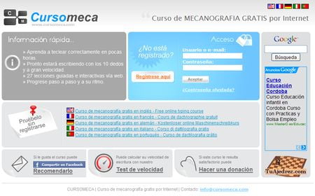 Cursomeca, Aprende o practica mecanografia online y gratis