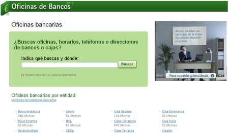 Oficinas de Bancos, Buscador de oficinas de entidades bancarias