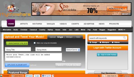 Rhythmshare, Comparte archivos de audio y video en Twitter