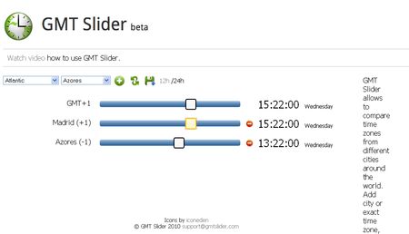 GMTSlider, Compara zonas horarias de diferentes ciudades del mundo