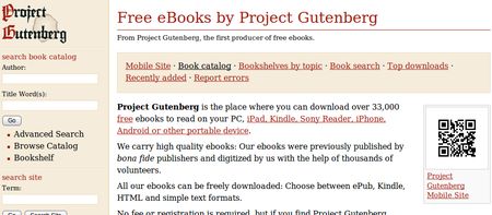 Project Gutenberg, Mas de 30000 ebooks en descarga libre