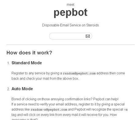 Pepbot, Otro servicio de email temporal
