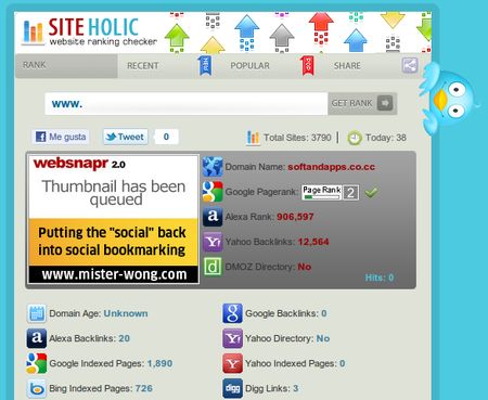 Siteholic, Chequea tu web en rakings y sitios sociales