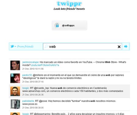 Twippr, Busca contenidos en los tweets de tus amigos