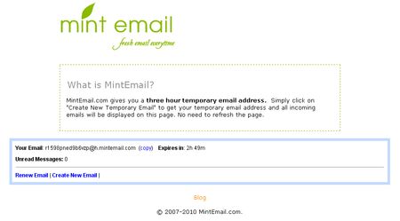 MintEmail, Consigue un correo temporal con un solo clic