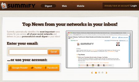 Summify, Resumen en tu email de las mejores noticias publicadas en tus redes sociales
