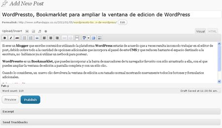 WordPressto, Bookmarklet para ampliar la ventana de edicion de WordPress