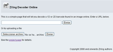 ZXing, Aplicacion online para decodificar codigos QR