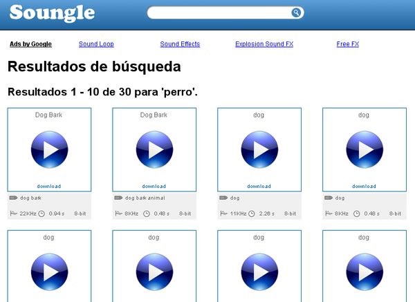 Soungle, Buscador de sonidos libres para descargar