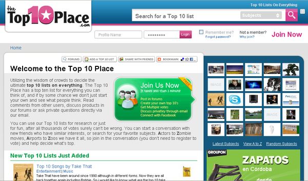 TheTop10Place, La red social de las listas de Tops