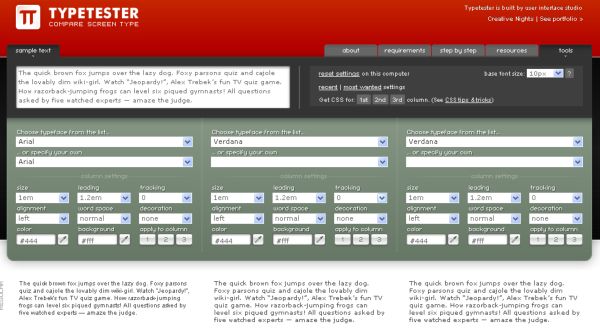 TypeTester, Comparador online de tipografías