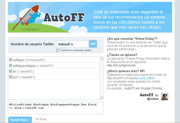 AutoFF, Busca automaticamente a tus recomendados para Follow Friday