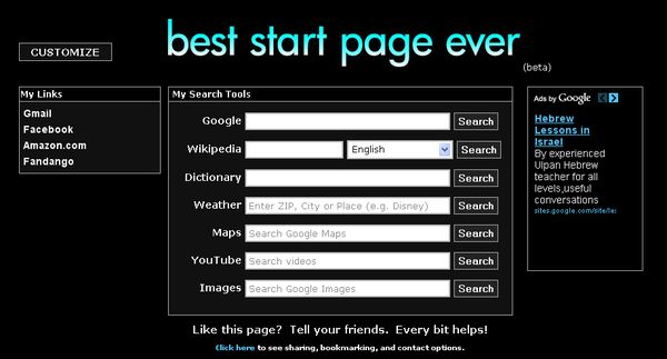 Best Start Page Ever, Sencilla página de inicio con tus enlaces favoritos