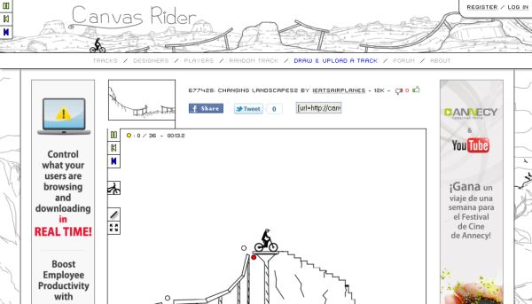 Canvas Rider, Juego online en HTML5 de sortear obstáculos en bicicleta