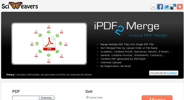 iPDF2Merge, Herramienta web para unir varios pdf en uno sólo