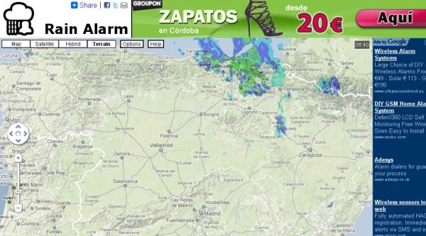 Rain Alarm, Mashup de Google Maps que te muestra avisos de Tormenta