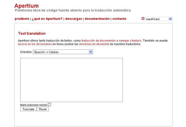 Apertium, traductor online de código fuente abierto