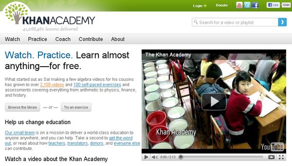 Khan Academy, Más de 2000 vídeos educativos