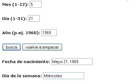 Utilidad web para calcular que día de la semana naciste