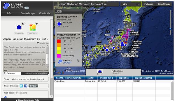 Mapa interactivo de la radiactividad en Japón