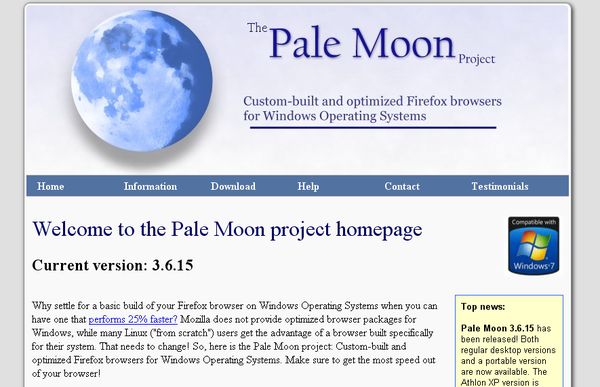 Pale Moon, navegador optimizado para Windows basado en Firefox