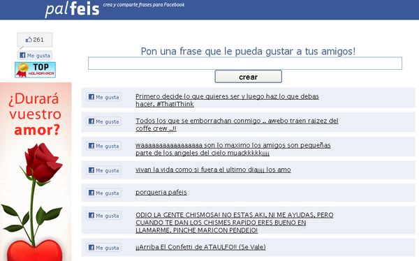 Palfeis, crea y comparte frases para Facebook