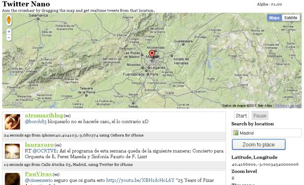 Twitter Nano, lee tweets geolocalizados