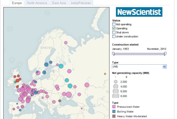 Mapa mundial de centrales nucleares
