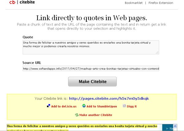 Citebite, comparte sólo un texto de una página web