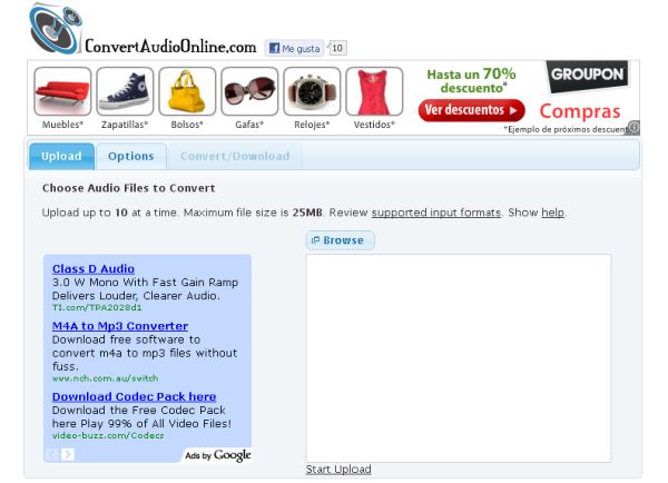 ConvertAudioOnline, conversor online de archivos de audio por lotes
