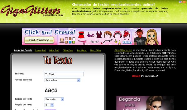 GigaGlitters, generador online de textos resplandecientes