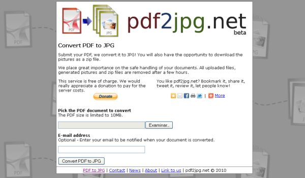 Pdf2Jpg, convierte online documentos pdf a imágenes jpg