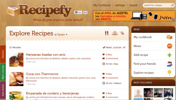 Recipefy, red social para compartir amistad y recetas