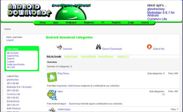 Android Downloadz, directorio de archivos apk para Android