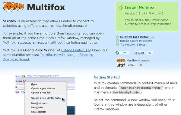Multifox, extensión de Firefox para abrir varias sesiones simultáneas de un servicio