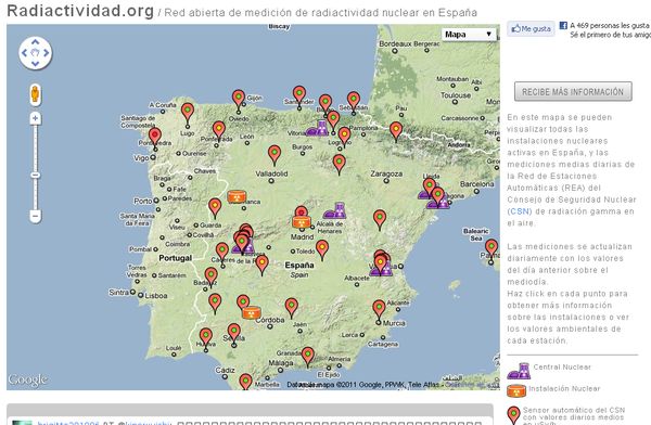 Radiactividad, mapa de centrales nucleares en España