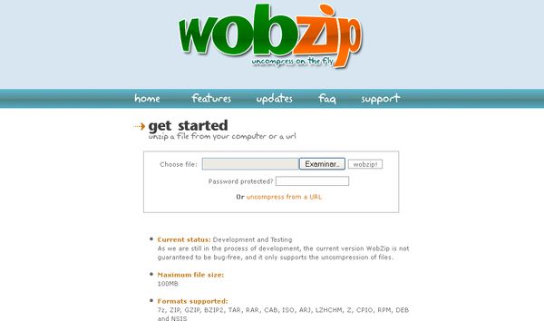 WobZIP, un descompresor online y multiformato