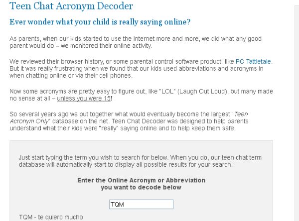 Teen Chat Decoder, traductor de abreviaturas utilizadas en chats y mensajería