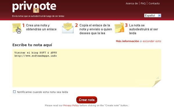 Privnote, envía notas que se autodestruyen al ser leídas