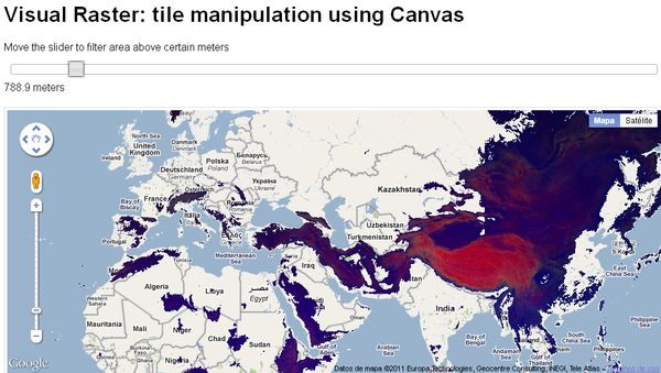 Visual Raster, localiza en el mapa zonas de una determinada altitud