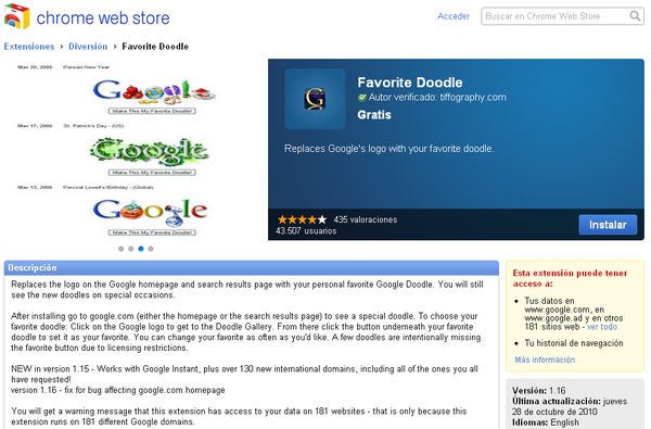 Favorite Doodle, elige que doodle quieres que se muestre (Chrome)