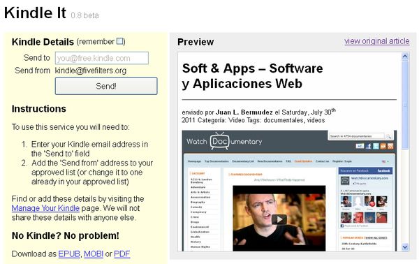 Kindle it, convierte un contenido web para leerlo en tu Kindle