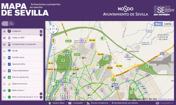 Mapa de Sevilla con servicios, edificios públicos y más