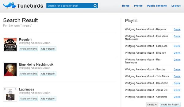 Tunebirds, comparte canciones o playlists en Twitter
