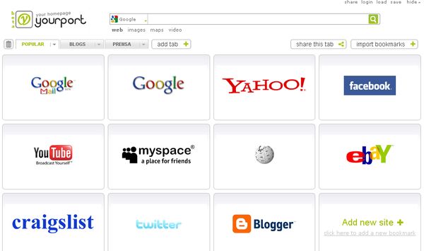 YourPort, sencilla página de inicio con todos nuestros marcadores