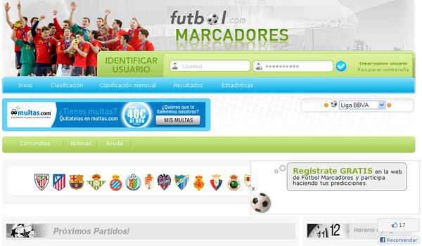 Fútbol Marcadores, juego online para predecir los marcadores de la liga española