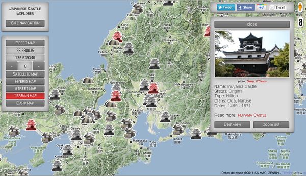 Japonese Castle Explorer, mapa interactivo con castillos japoneses