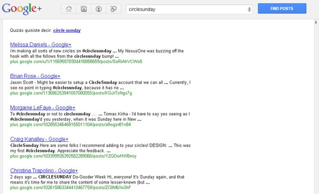 El #FF de Google+ es los domingos y se llama #circlesunday